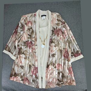 Vintage R&M Richard Floral Top Open Jacket w/Blouse Attached Necklace 22W‎
